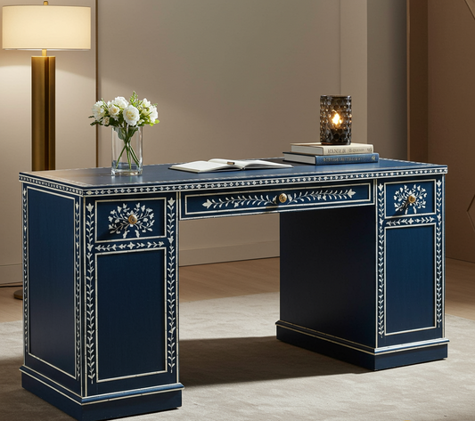 Elegant Blue Wooden Office Desk