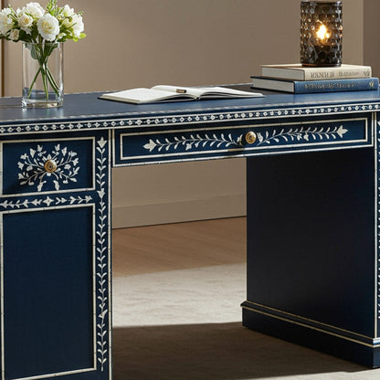 Elegant Blue Wooden Office Desk