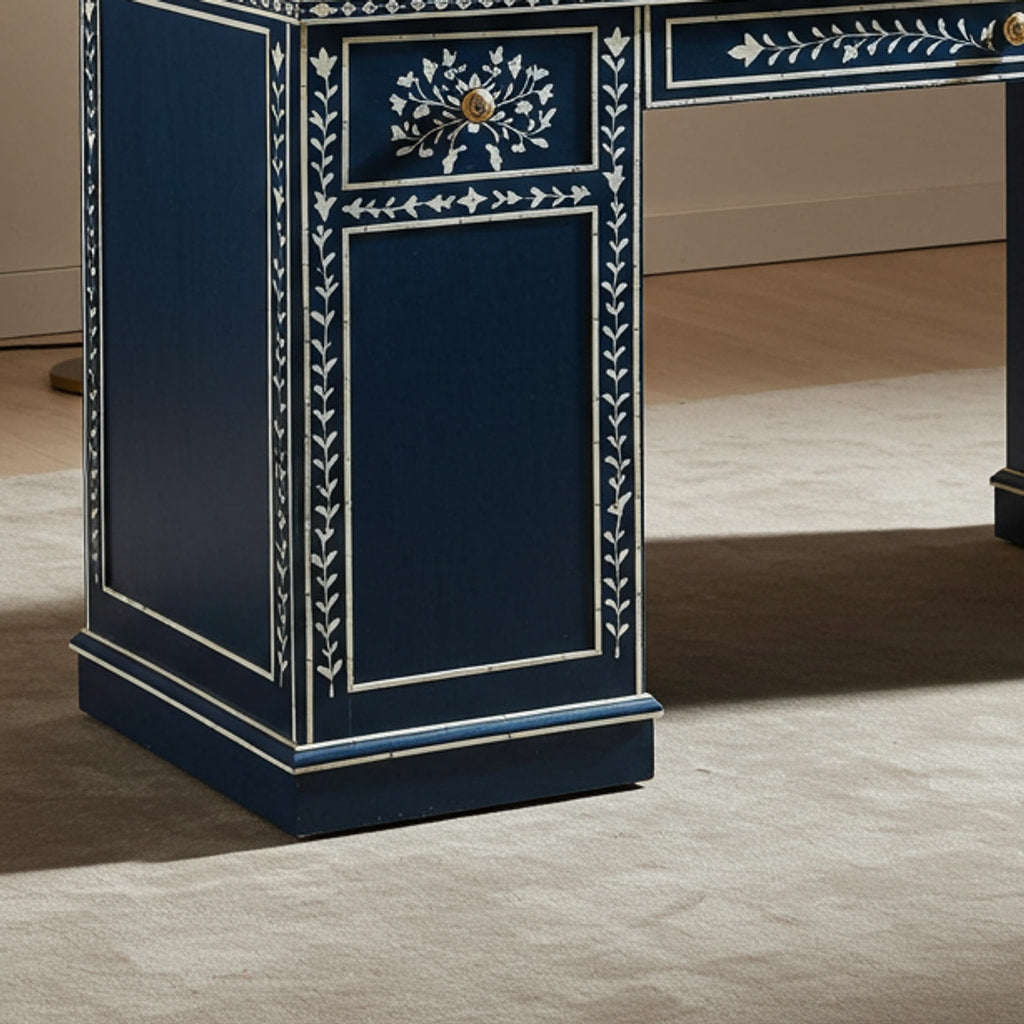 Elegant Blue Wooden Office Desk