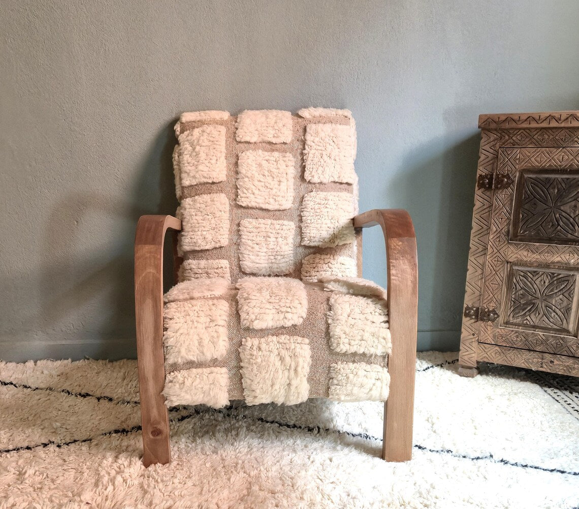 Bouclé Walnut Armchair – Handmade Luxury Accent Chair