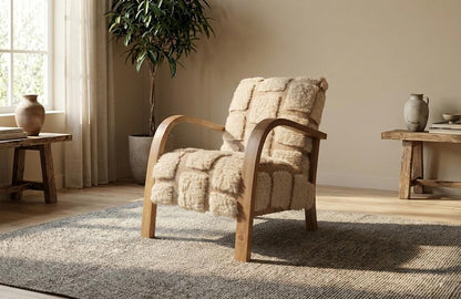 Bouclé Walnut Armchair – Handmade Luxury Accent Chair