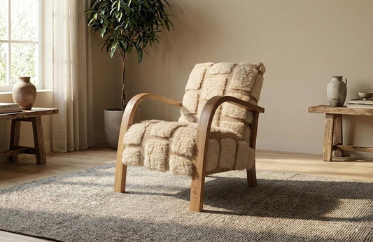 Bouclé Walnut Armchair – Handmade Luxury Accent Chair