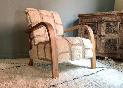 Bouclé Walnut Armchair – Handmade Luxury Accent Chair
