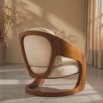 Sculptural Walnut Lounge Chair – Cream Upholstery