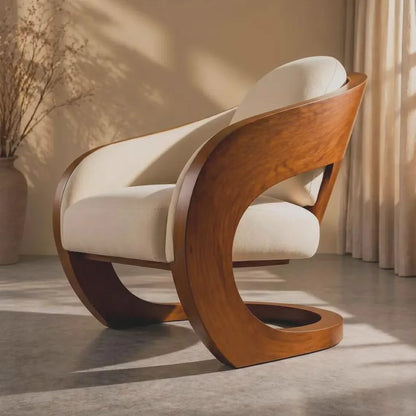 Sculptural Walnut Lounge Chair – Cream Upholstery