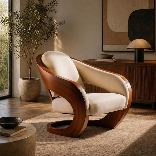 Sculptural Walnut Lounge Chair – Cream Upholstery