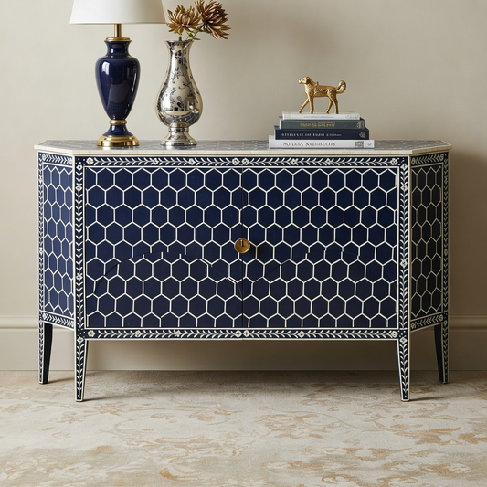 Navy Blue Bone Inlay Sideboard Cabinet