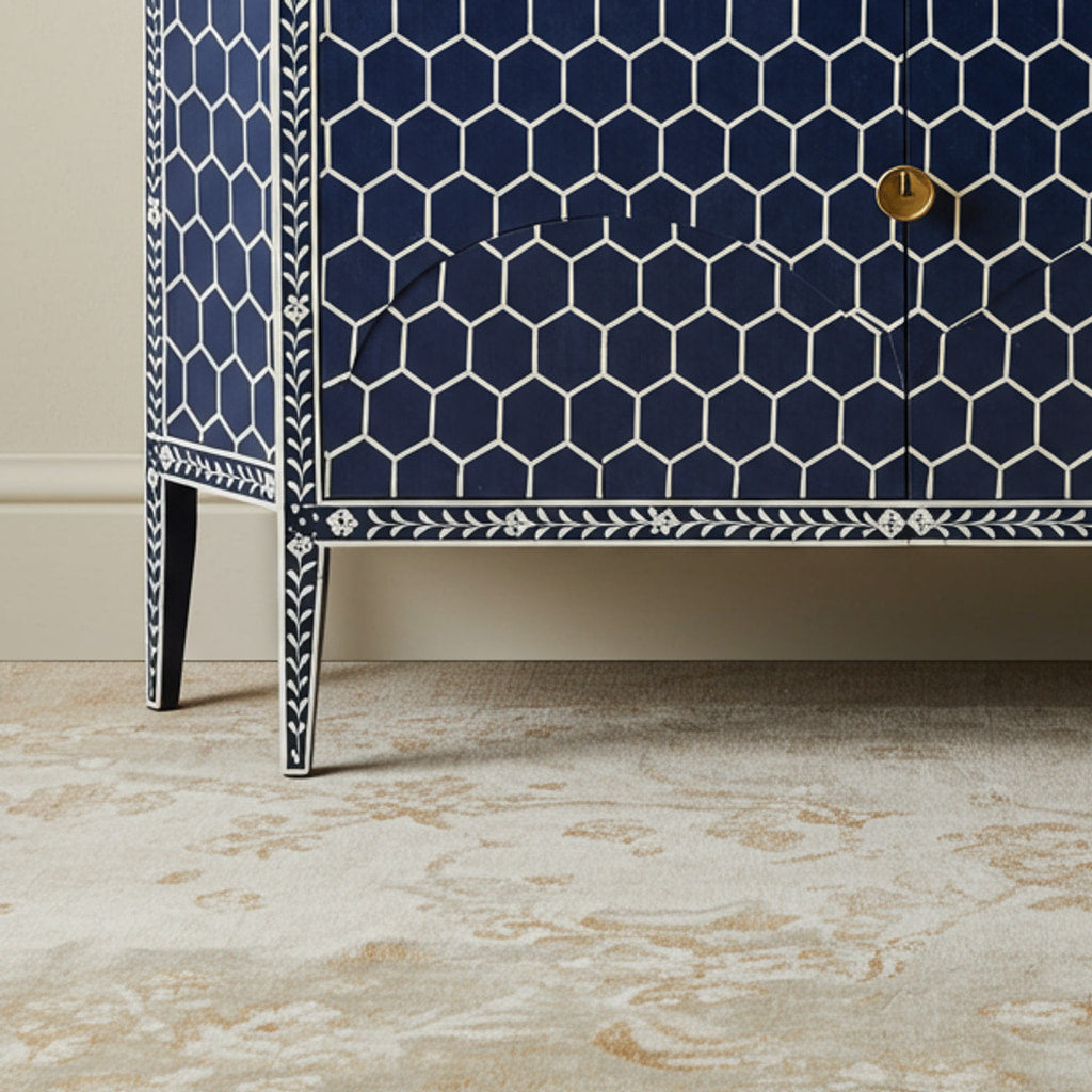 Navy Blue Bone Inlay Sideboard Cabinet