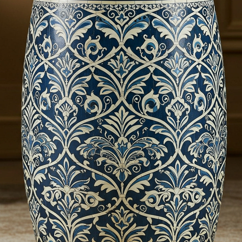 Ornate Blue and White Decorative Garden Stool