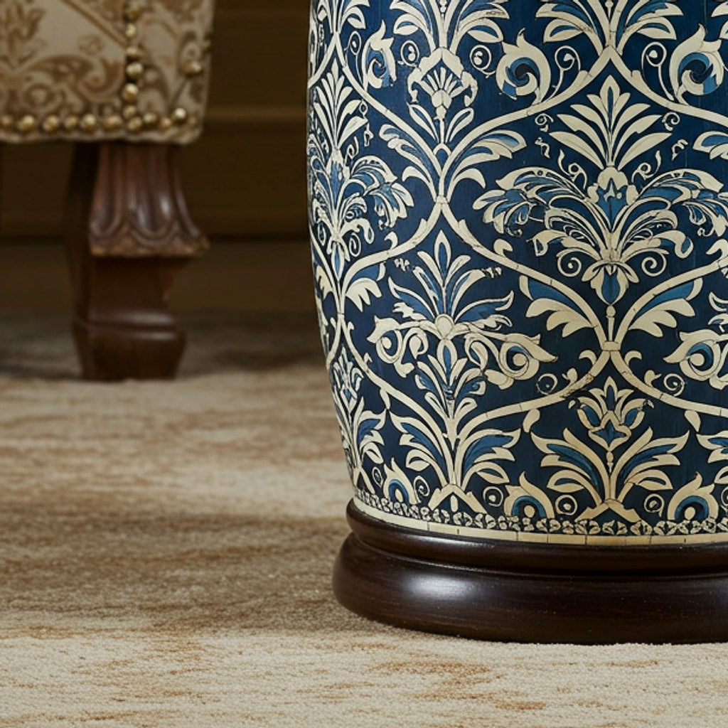 Ornate Blue and White Decorative Garden Stool